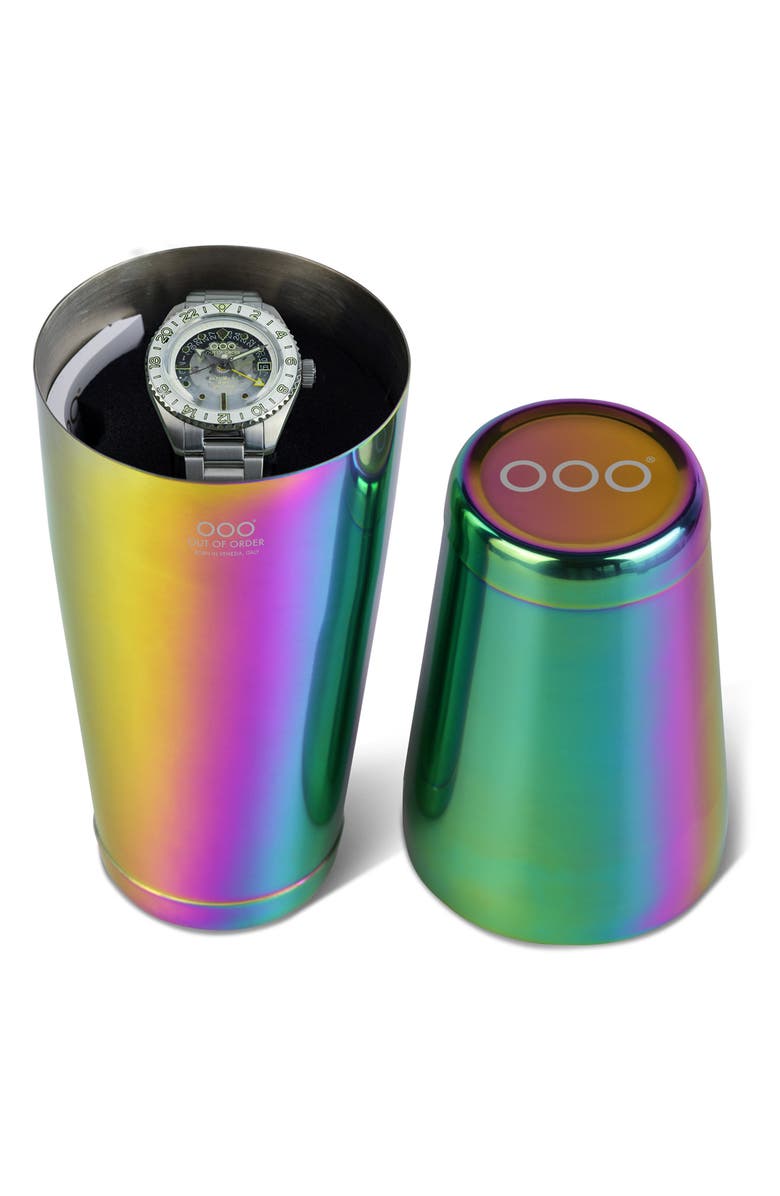 OUT OF ORDER Gin Tonic Automatic GMT Bracelet Watch, 40mm, Alternate, color, Steel