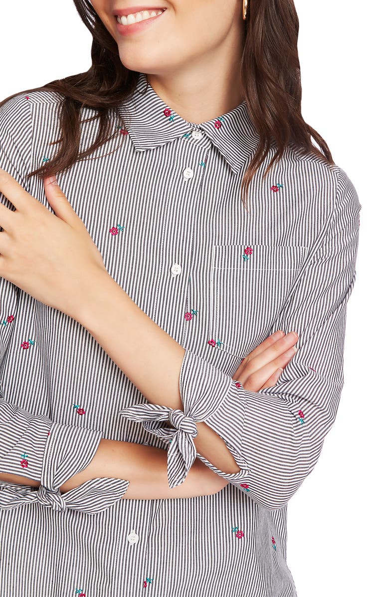 Court & Rowe Floral Embroidery Pinstripe Cotton Button-Up Shirt, Alternate, color,