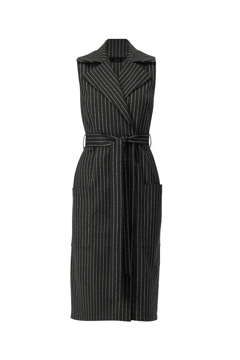 Double-Breasted Striped Midi Dress, Alternate, color, Black