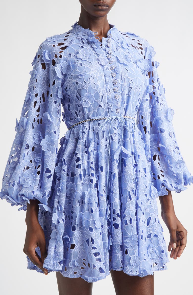 Zimmermann Patience Embroidered Long Sleeve Eyelet Minidress, Alternate, color,