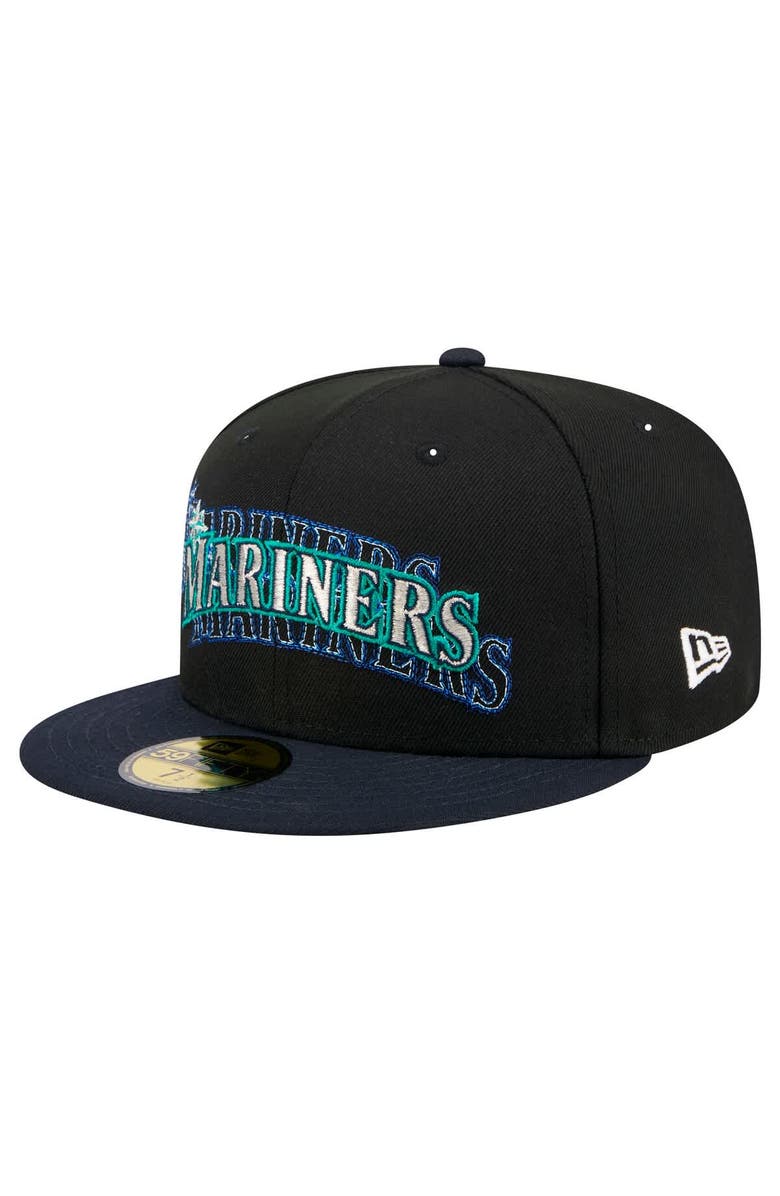 New Era Men's New Era Black Seattle Mariners Shadow Stitch 59FIFTY Fitted Hat, Main, color, 