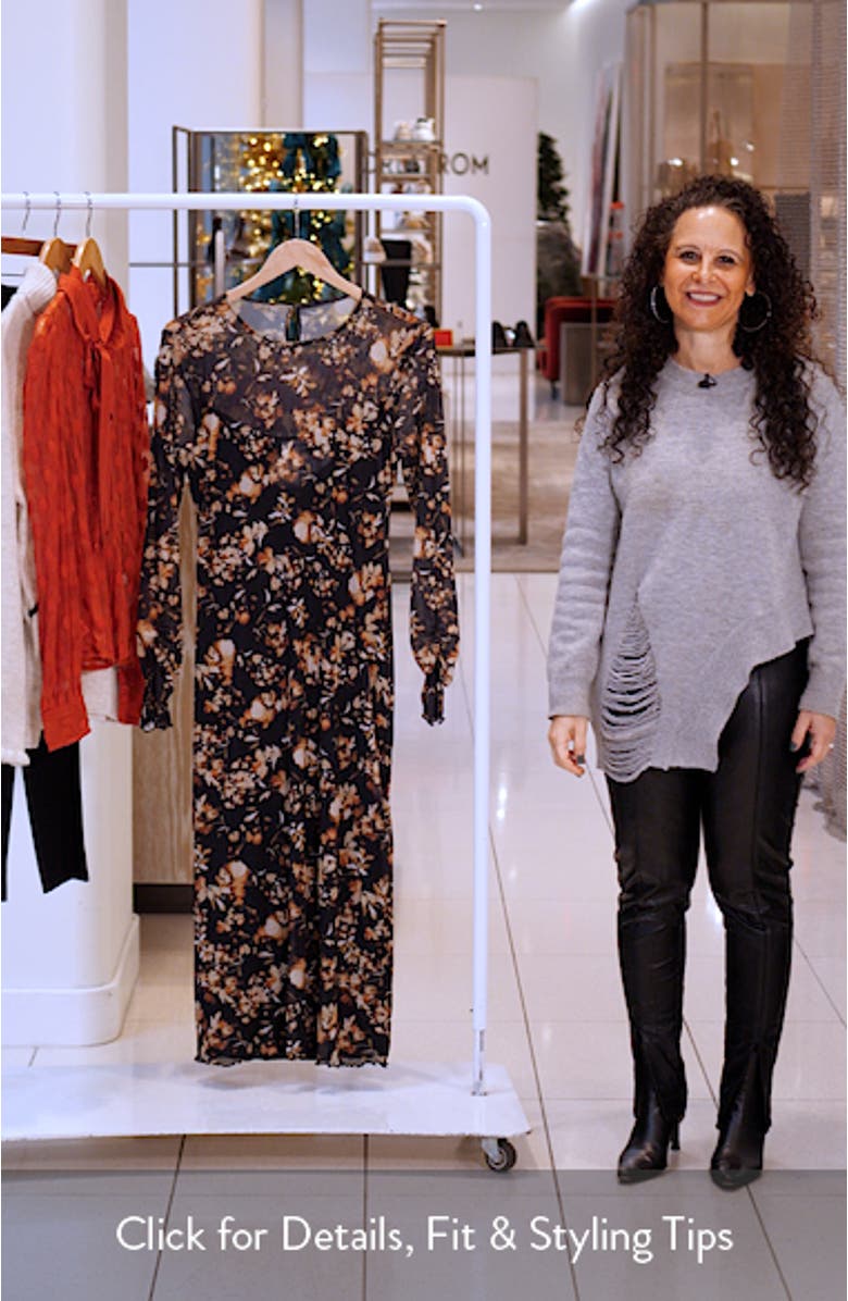 Moonlit Meadow Floral Print Long Sleeve Midi Dress, sales video thumbnail