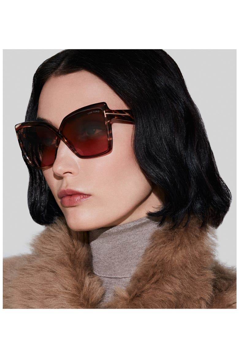 Fiore 63mm Oversize Gradient Butterfly Sunglasses, Alternate, color, RED HAVANA / GRADIENT BROWN