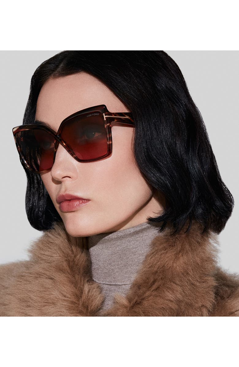 TOM FORD Fiore 63mm Oversize Gradient Butterfly Sunglasses, Alternate, color, Striped Burgundy / Champagne