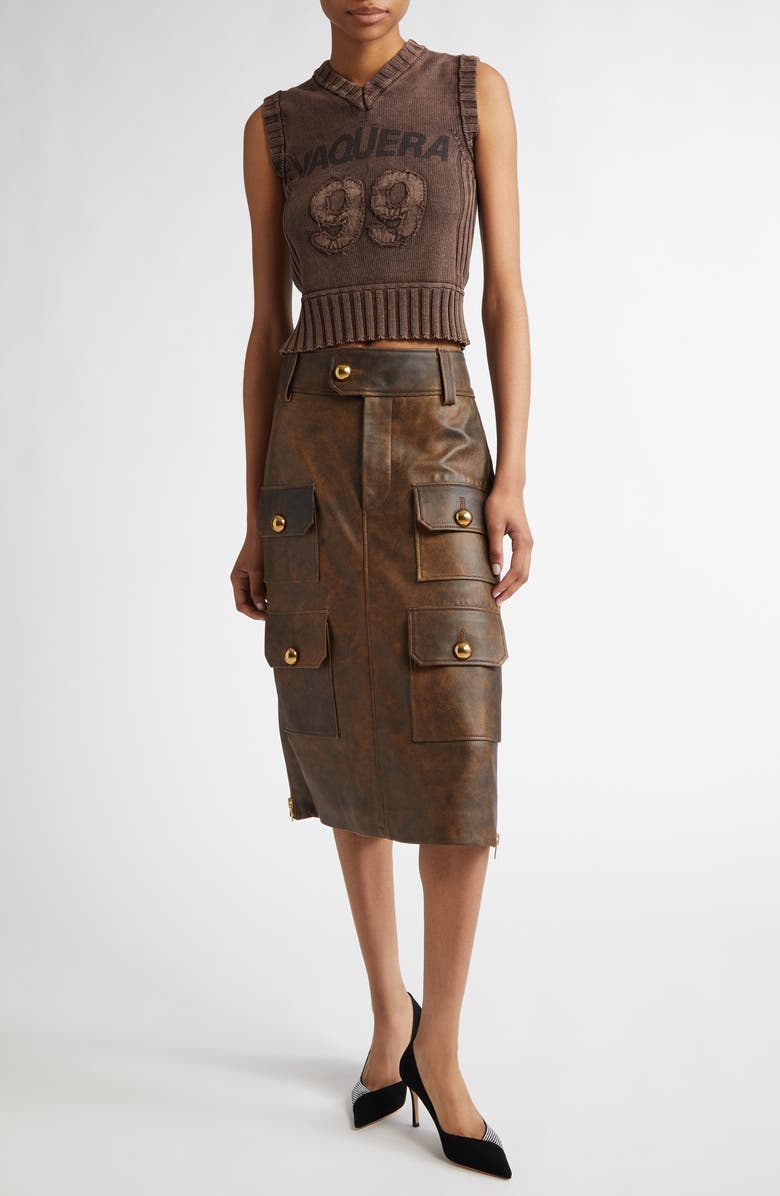 Vaquera Lambskin Leather Midi Skirt, Alternate, color,