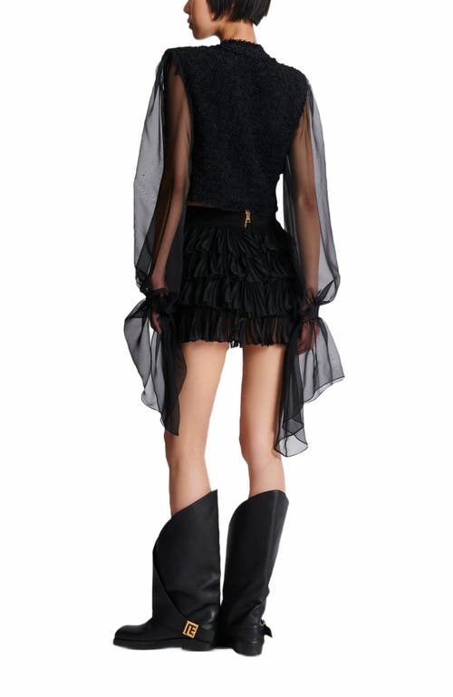Balmain Edge-to-edge Tweed And Chiffon Jacket In Black