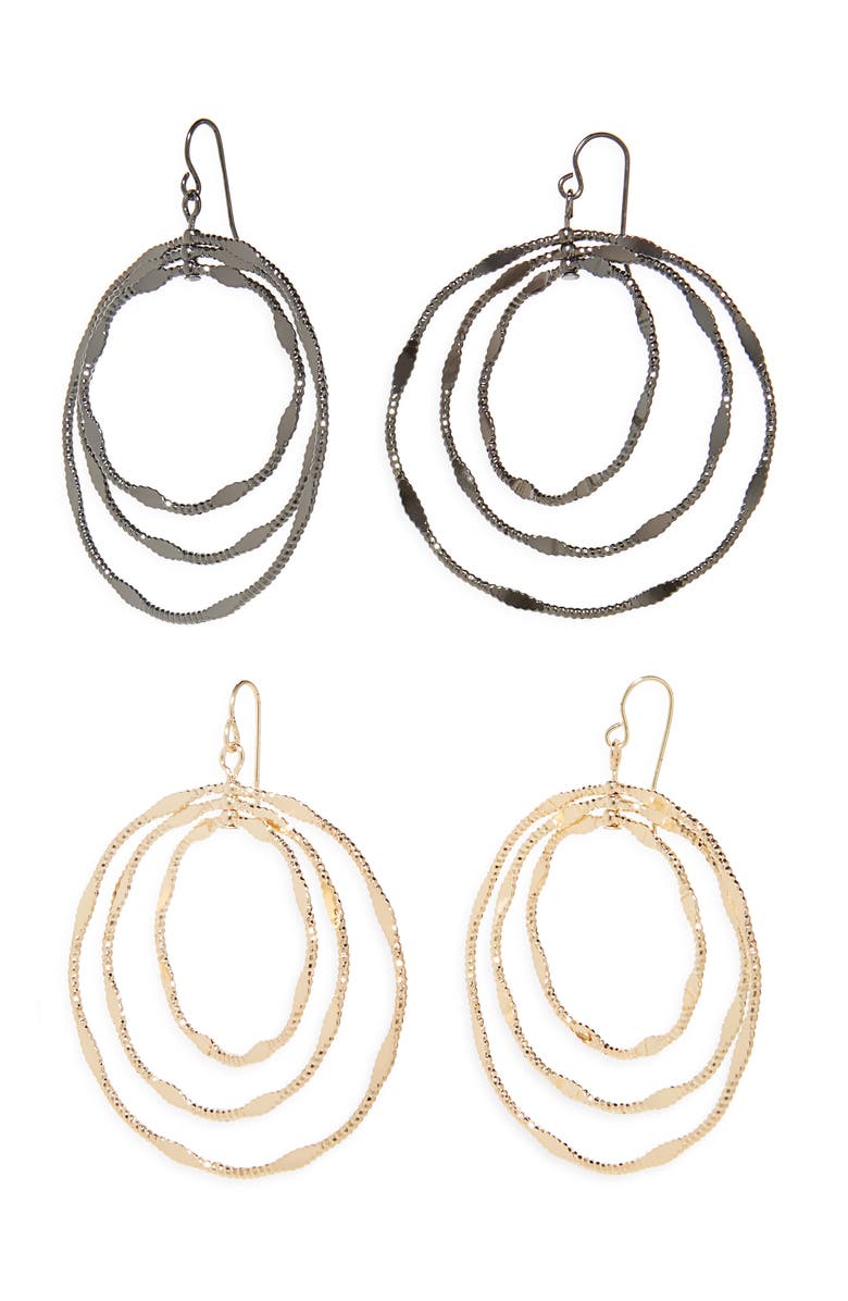 Tasha Set of 2 Frontal Hoop Earrings, Main, color, Gold/ Gunmetal