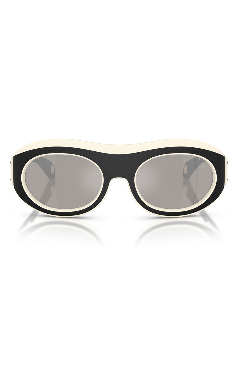 Moncler Ramillon 54mm Polarized Oval Sunglasses, Main, color, Butter / Black / Mirror Silver