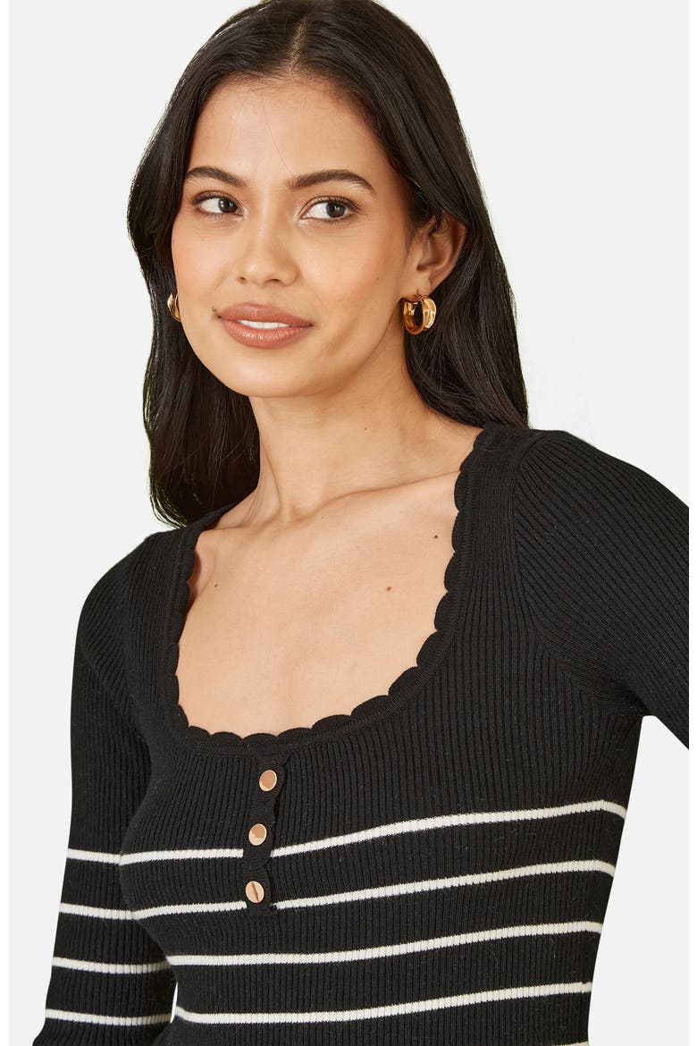 Button Detail Long Sleeve Rib Knit Top, Alternate, color, Black