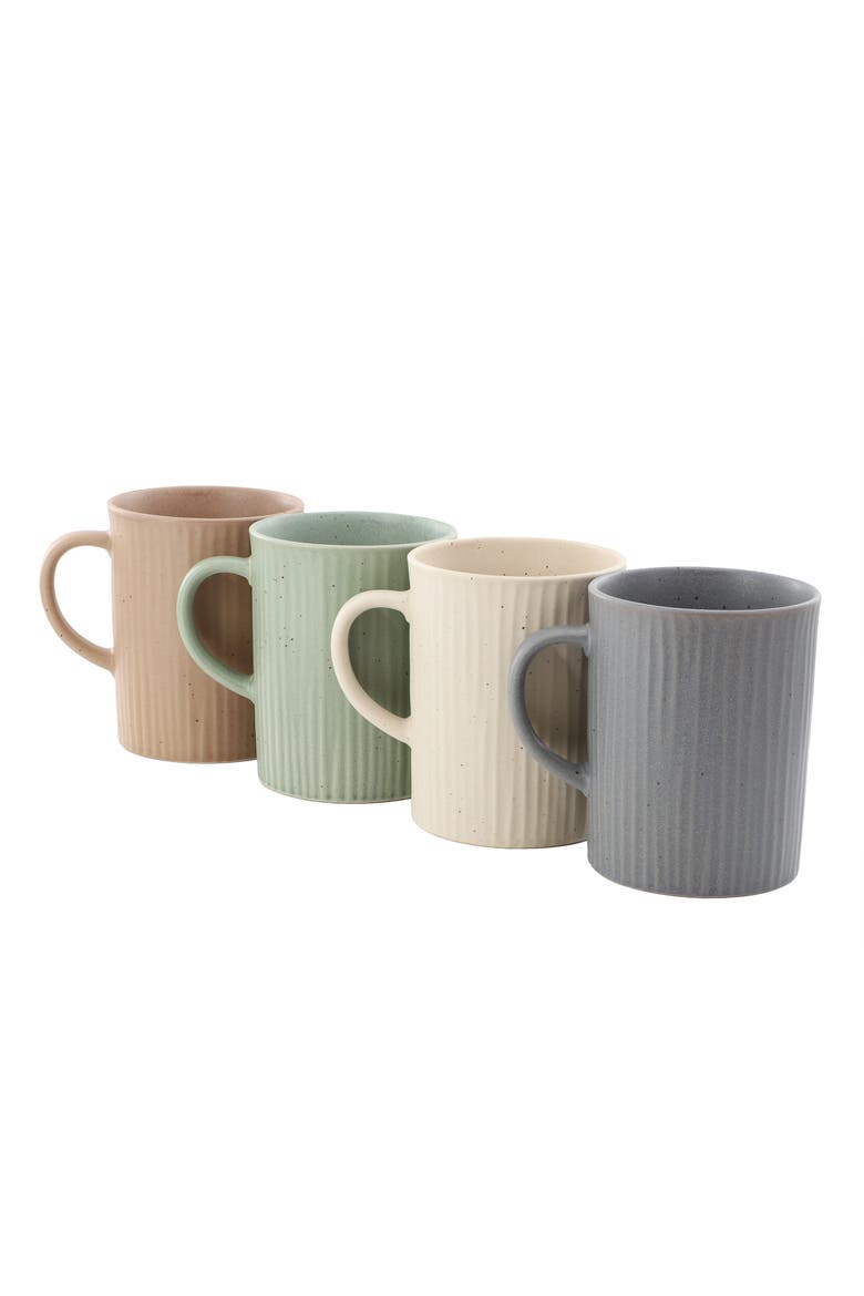 Evening Stroll 4 Piece 19 Ounce Stoneware Ribbed Mug Set, Main, color, Grey