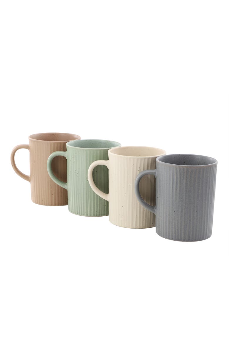 Gibson Home Evening Stroll 4 Piece 19 Ounce Stoneware Ribbed Mug Set, Main, color, Grey