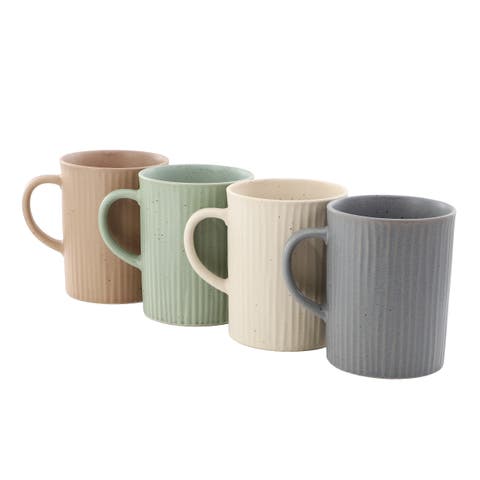 Evening Stroll 4 Piece 19 Ounce Stoneware Ribbed Mug Set