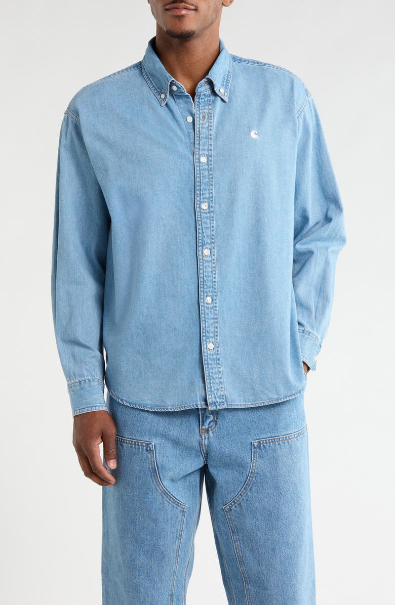Carhartt Work In Progress Lucas Denim Button-Down Shirt, Main, color, Blue (Blch)