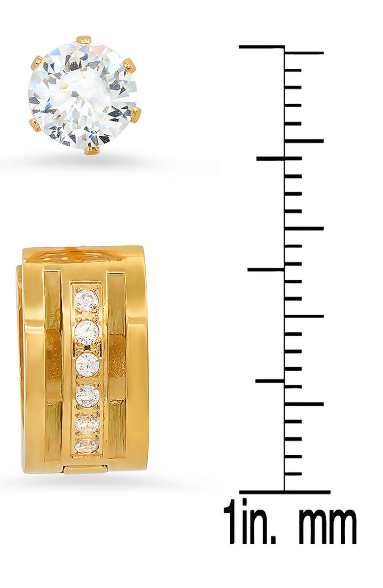 HMY JEWELRY Set of 2 18K Gold Plated Stainless Steel Simulated Diamond Stud & Huggie Hoop Earrings, Alternate, color, 