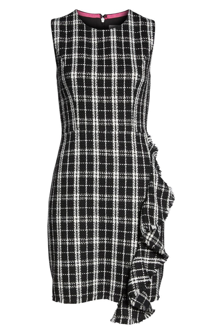Tweed Sheath Dress, Alternate, color, BLACK- WHITE PLAID
