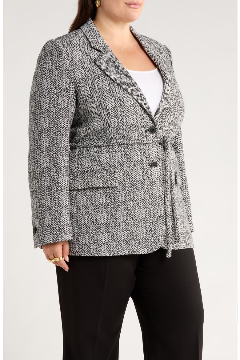 The Liv Belted Textured Boyfriend Blazer, Alternate, color, BLACK IVORY HERRINGBONE