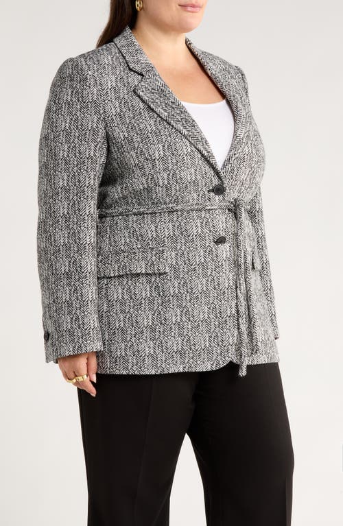 Nordstrom Belted Textured Boyfriend Blazer In Gray