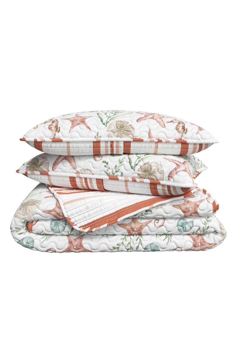 Woven & Weft Starfish Seahorse Reversible Microfiber Quilt Set, Main, color, Seahorse Shells