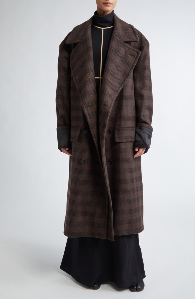 MM6 Maison Margiela Glen Plaid Oversize Martingale Coat, Alternate, color, Brown/ Black