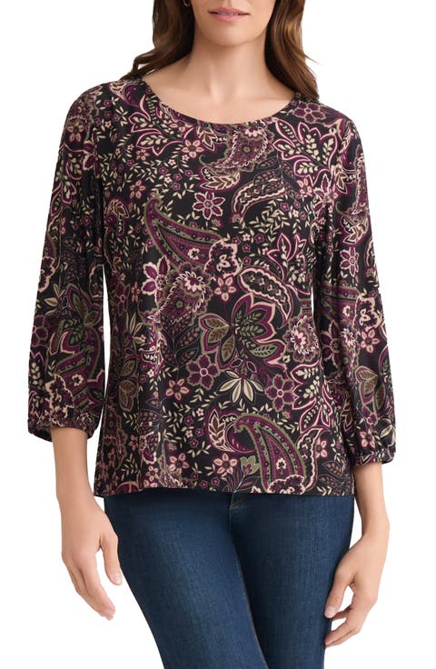 Paisley Print Three Quarter Sleeve Top (Regular & Petite)