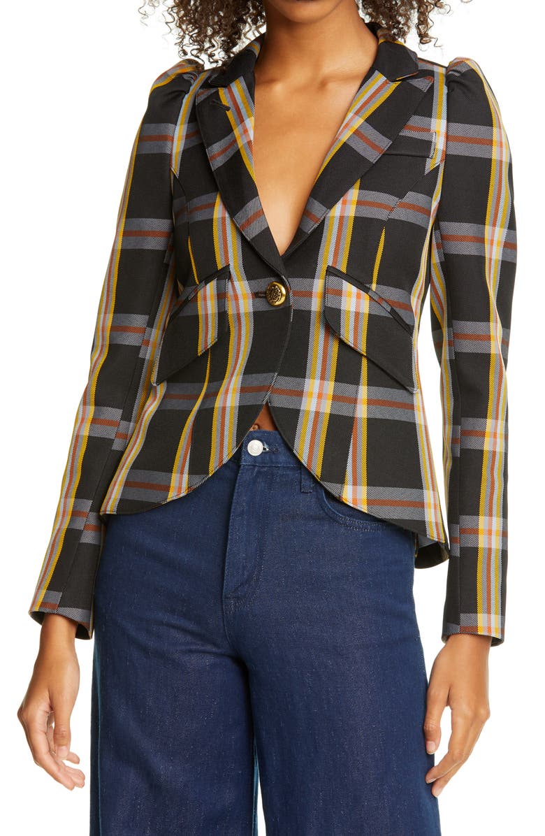Smythe Plaid Puff Sleeve Blazer, Main, color, 