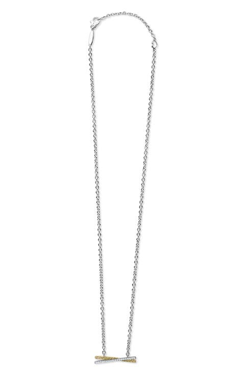 Caviar Lux Two-Tone X Diamond Pendant Necklace