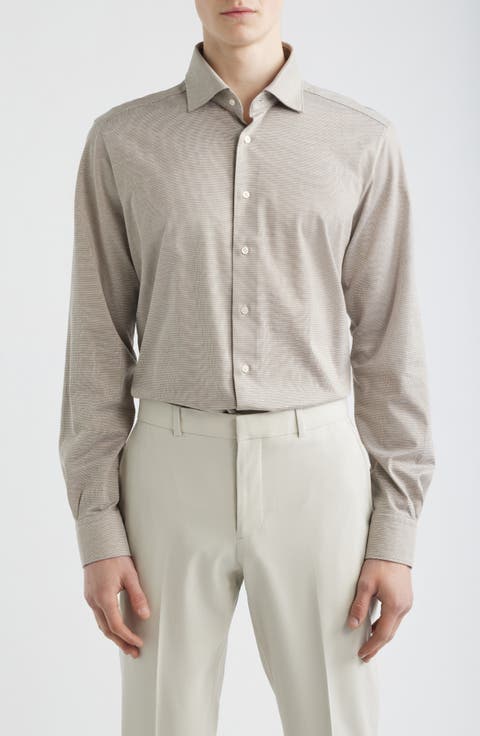 Premium Modern Fit Microhoundstooth Cotton Jersey Dress Shirt