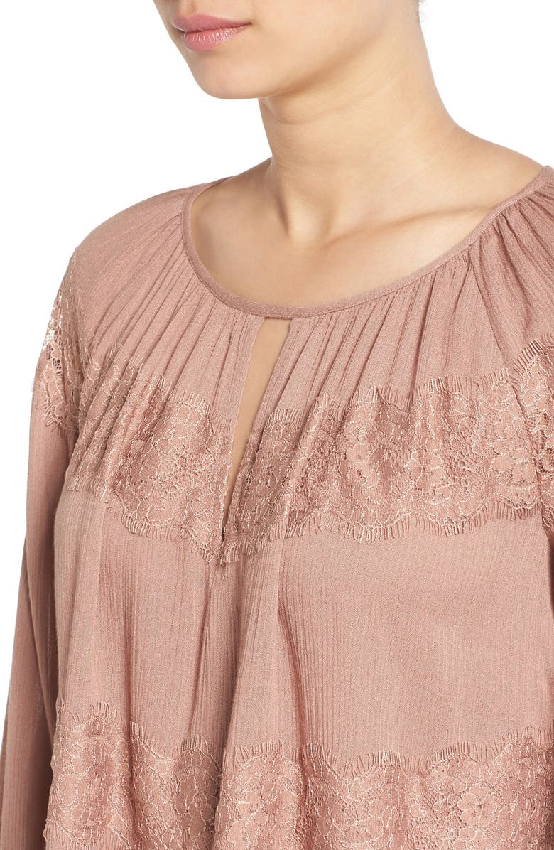 All in Favor Lace Detail Peasant Blouse, Alternate, color, 