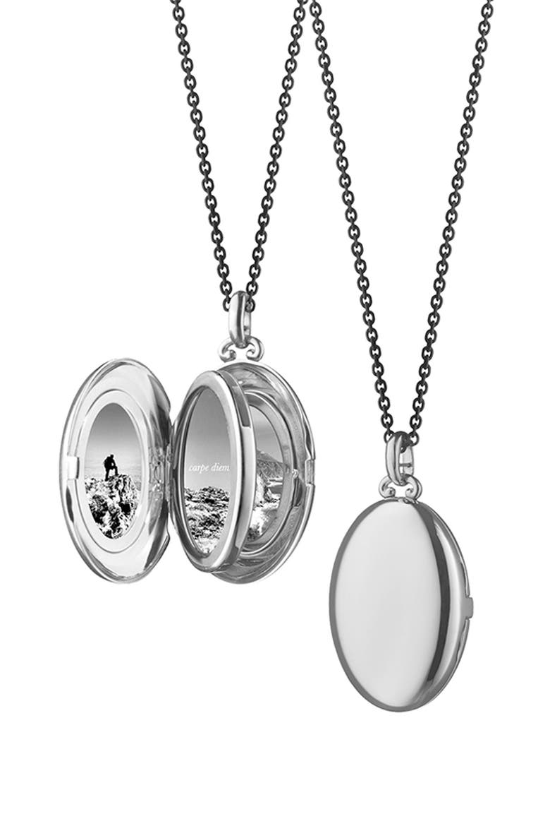 Four Image Mini Locket Necklace, Alternate, color, STERLING SILVER/ BLACK STEEL