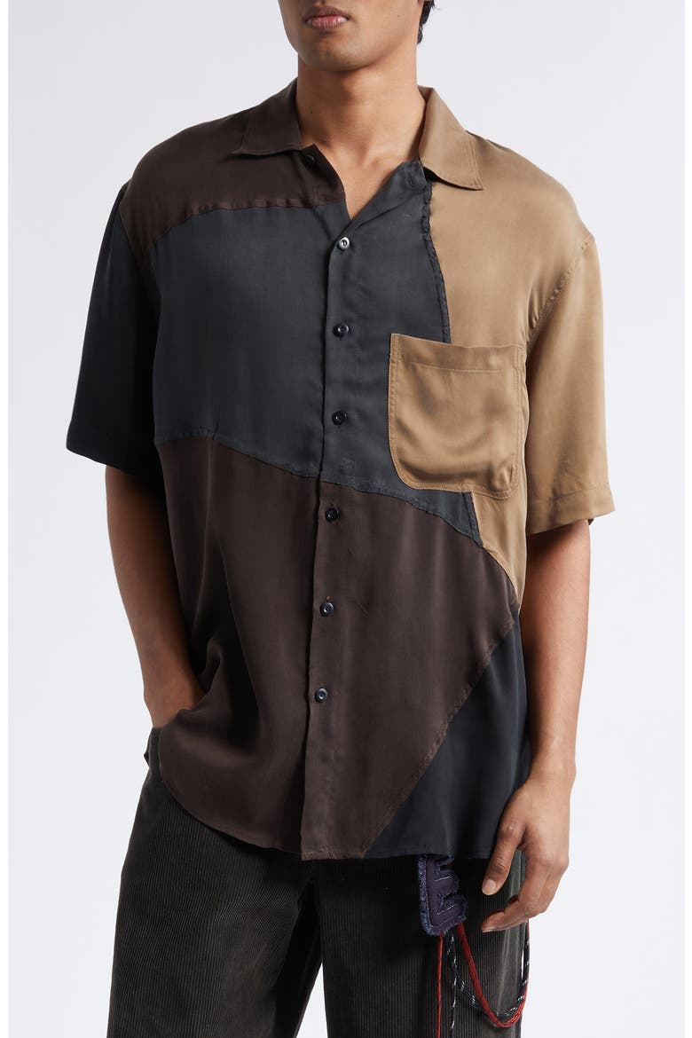 Oversize Colorblock Short Sleeve Button-Up Shirt, Main, color, MULTI