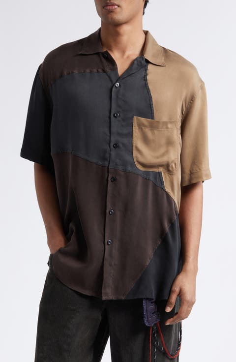 Oversize Colorblock Short Sleeve Button-Up Shirt