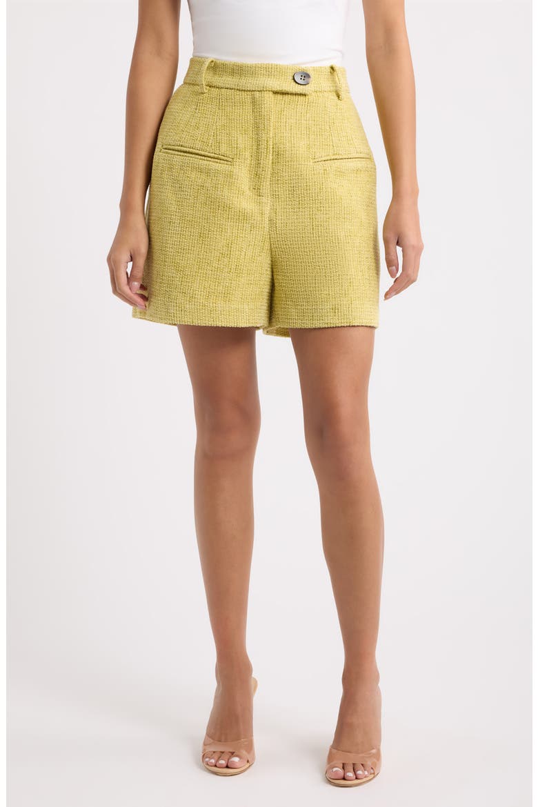 High Waist Tweed Shorts, Main, color, CHARTREUSE