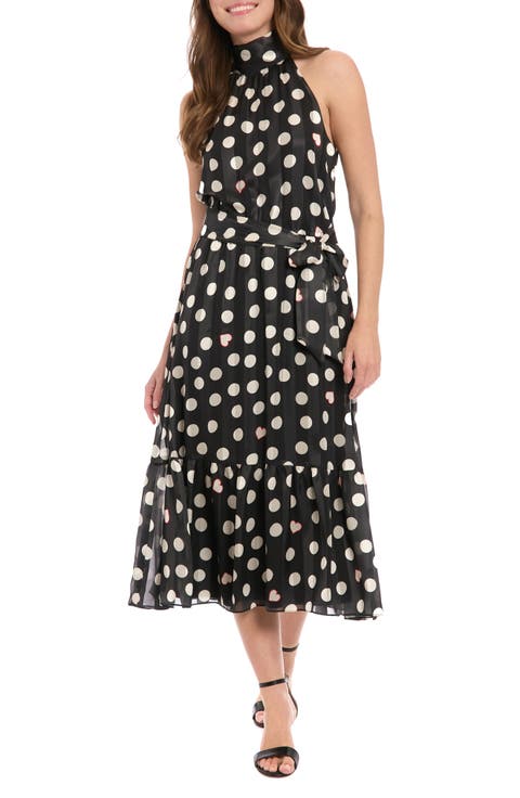 Heart & Dot Print Chiffon Midi Dress (Petite)