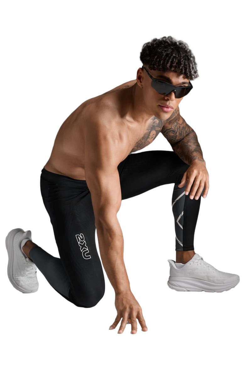 2XU Light Speed React Comp Tights, Alternate, color, Black/White Reflective