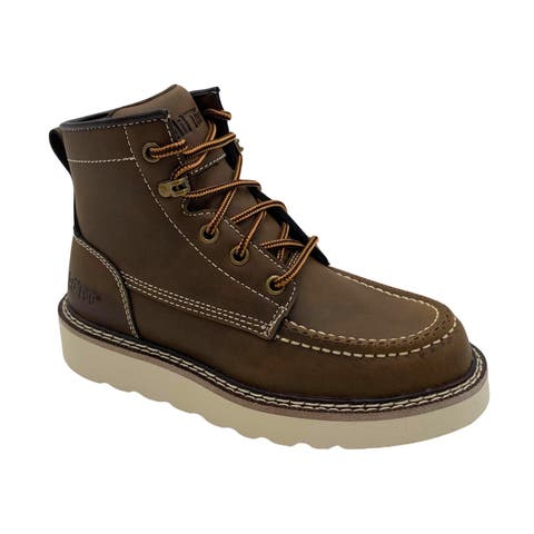 Kid's Brown Moc-Toe Boot, Classic Wedge Outsole