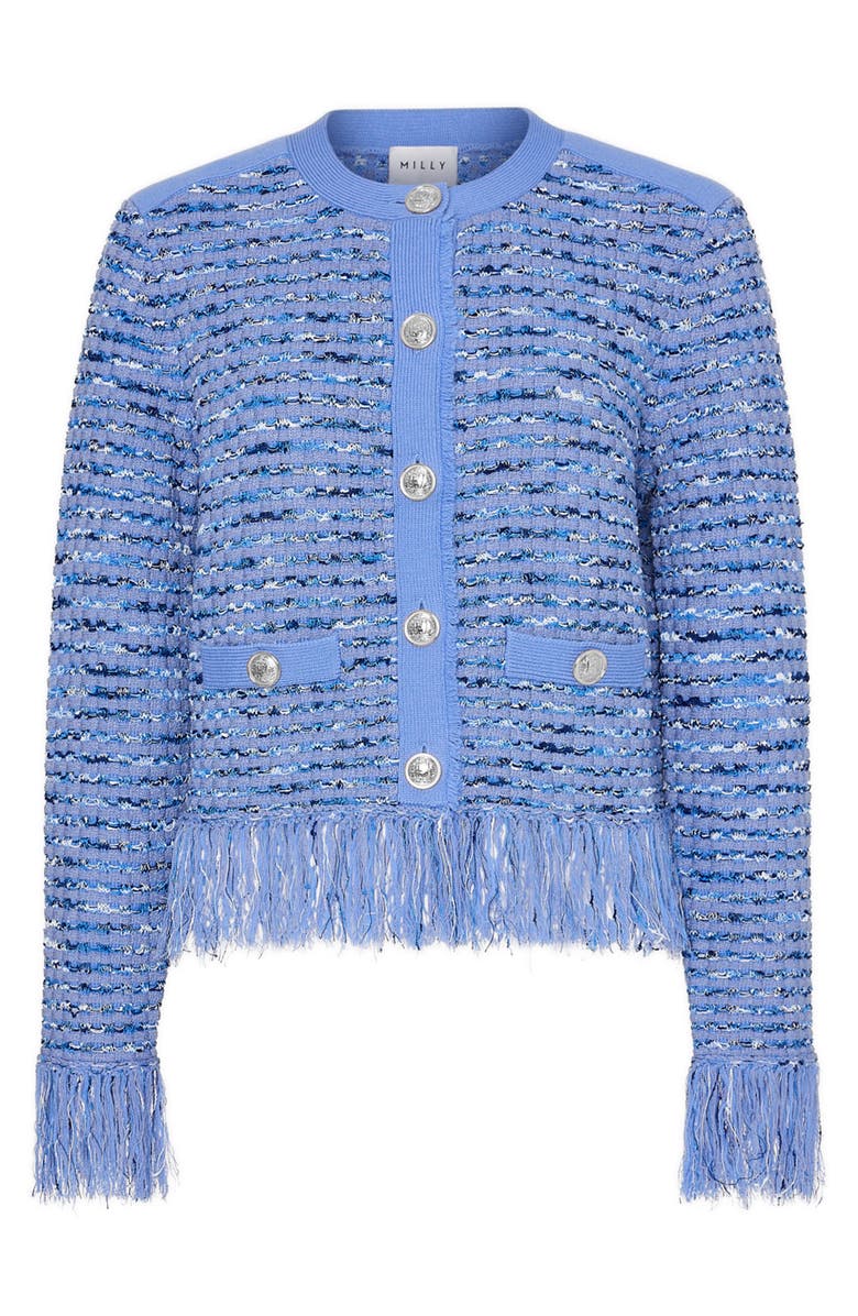 Milly Textured Fringe Detail Cardigan, Alternate, color,