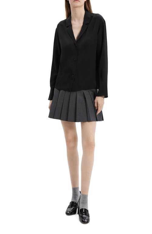 Theory Notch Collar Silk Button-up Shirt In Black