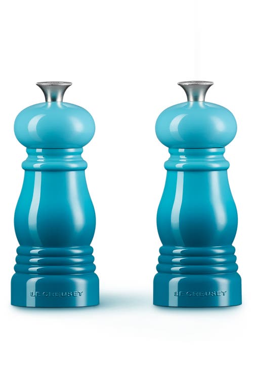 Le Creuset Petite Salt And Pepper Mill Set With Adjustable Grind In Caribbean
