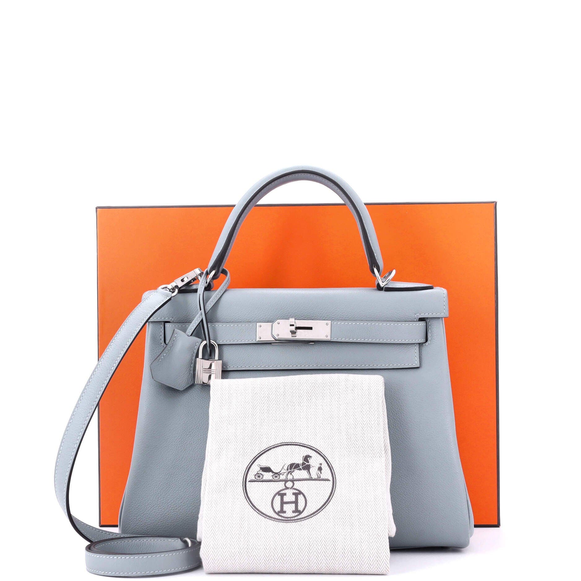 Pre-Owned Hermes Kelly Handbag Blue Evercolor with Pallladium Hardware 28, Alternate, color, 