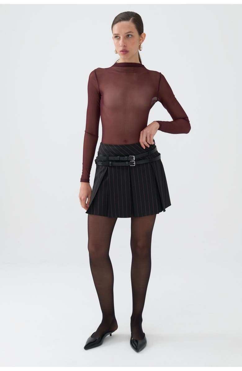Nocturne Double Belted Pleated Mini Skirt, Alternate, color, 