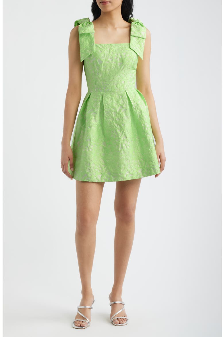 Cerese Bow Shoulder Pleated Skirt Dress, Main, color, PISTACHIO MACARON FLORAL