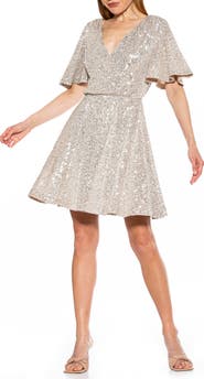 Alexia Admor Oakless Sequin Flutter Sleeve Fit & Flare Dress