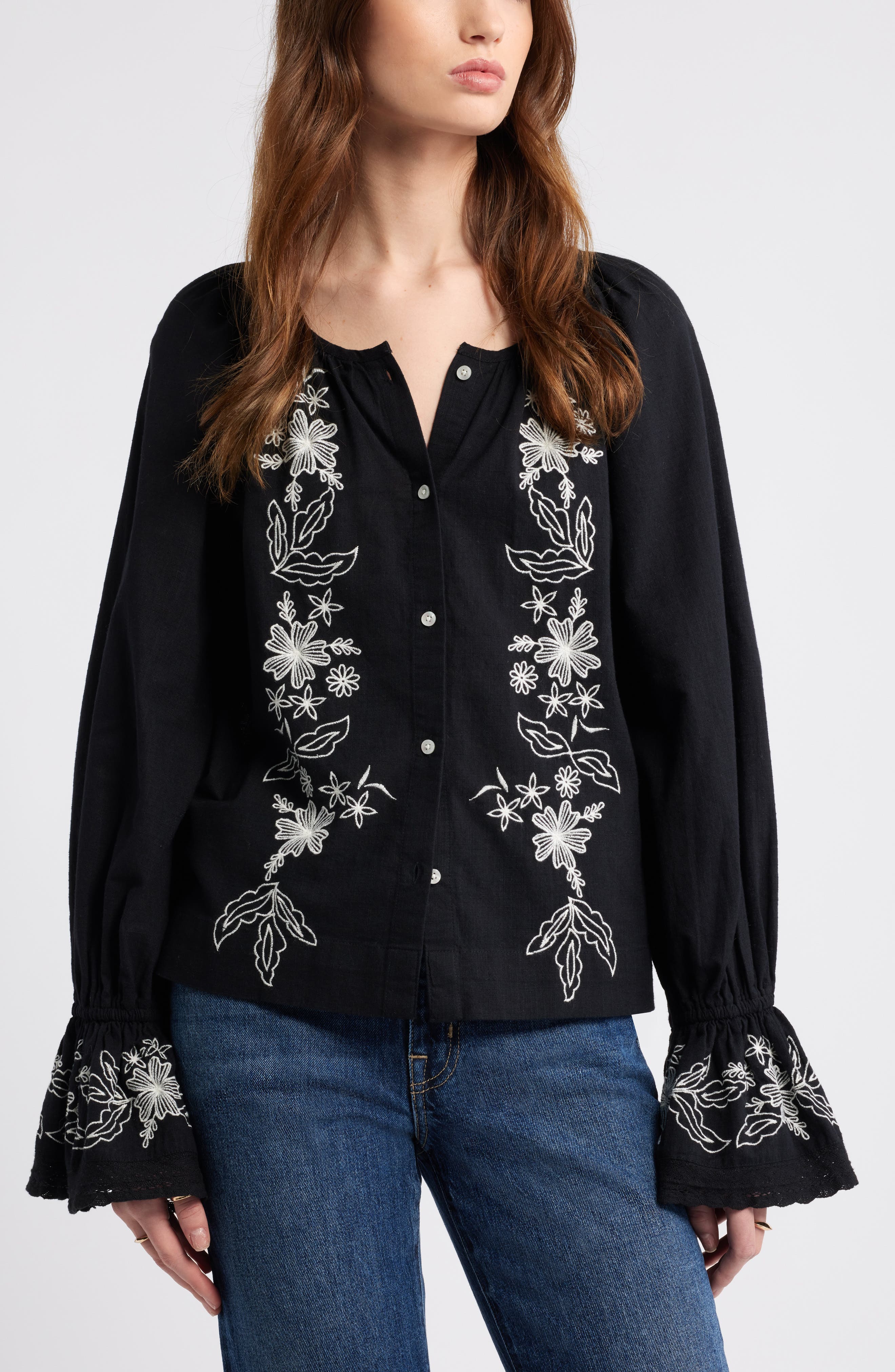 Treasure & Bond Embroidered Front Button Top