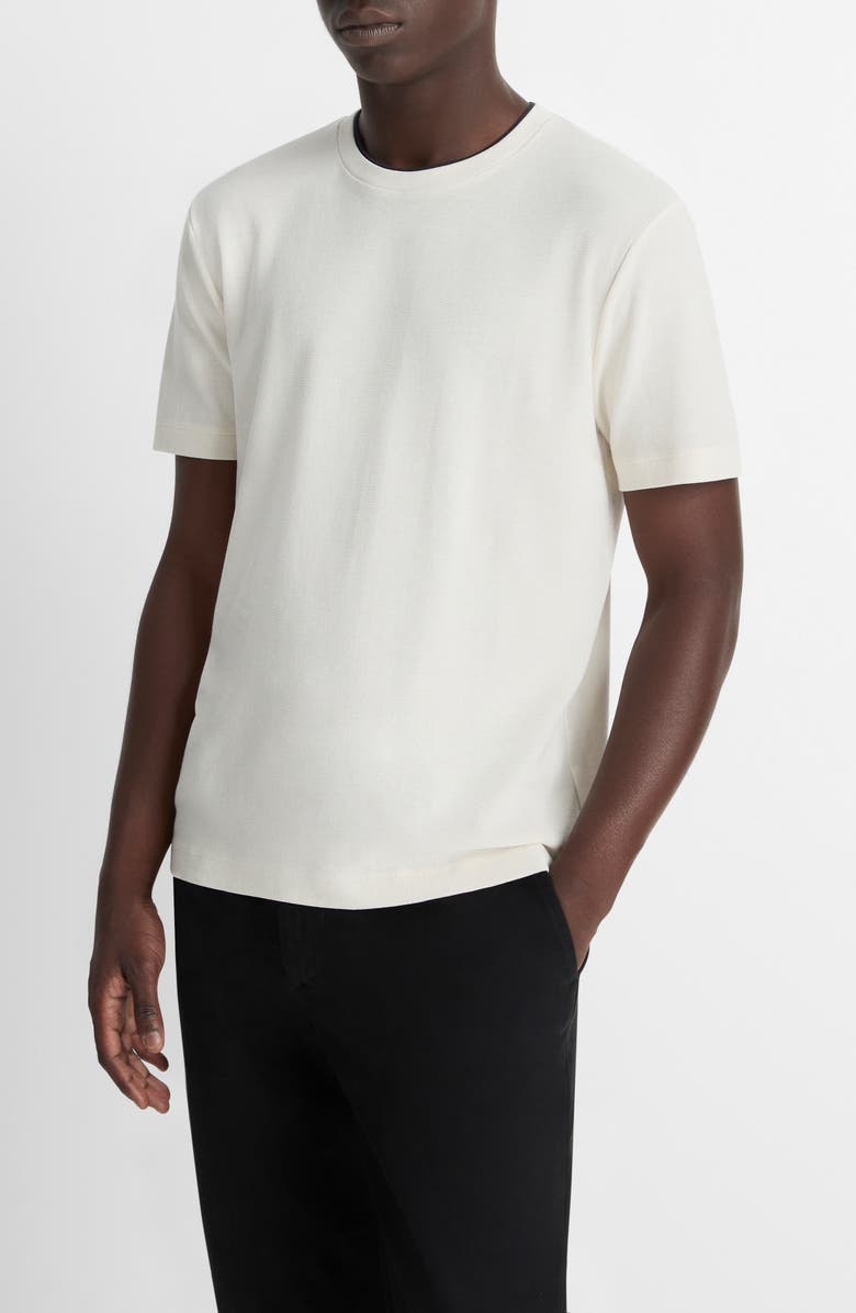Vince Double Neckline Pima Cotton T-Shirt, Alternate, color, Blanco/Coastal