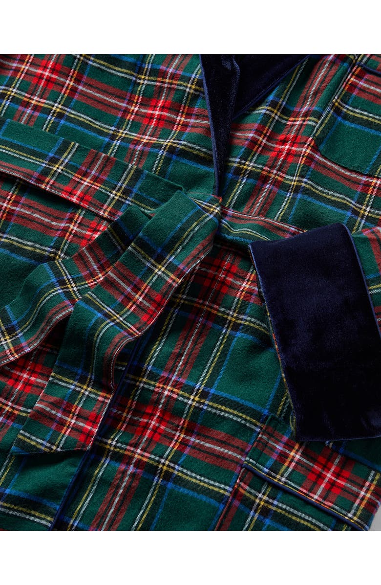 Petite Plume Plaid Cotton Flannel Robe with Velvet Shawl Collar, Alternate, color, Green