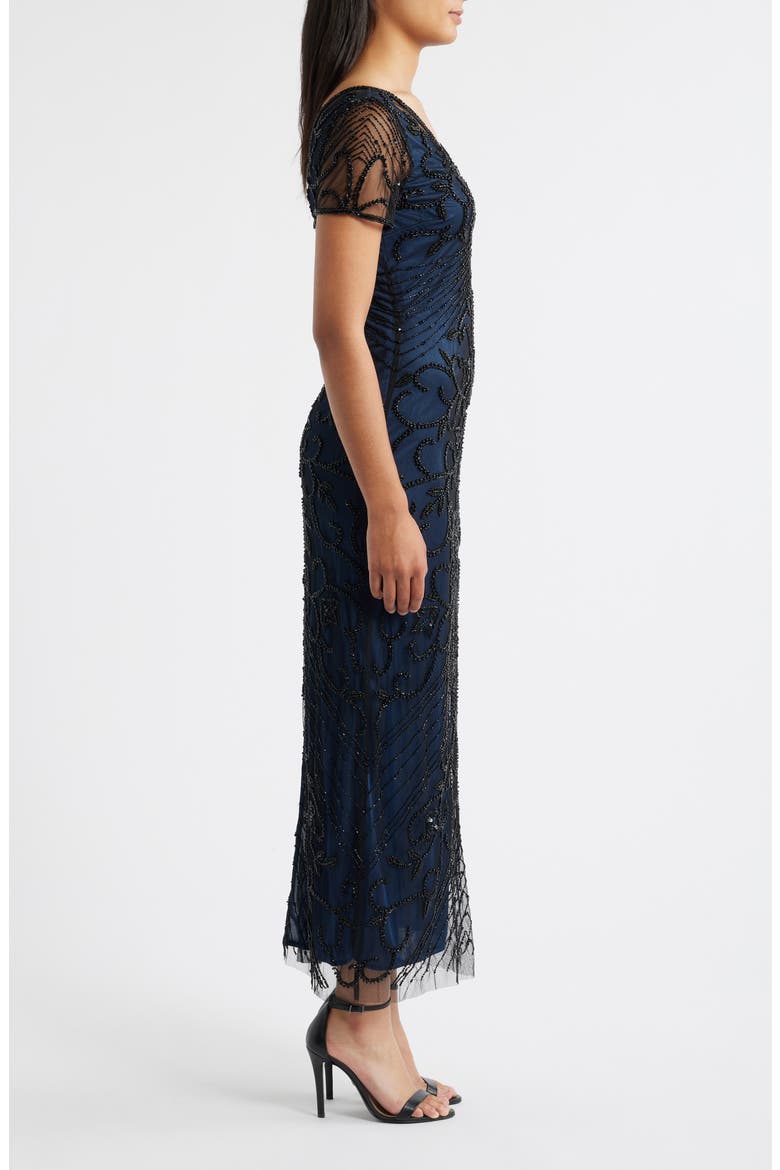 Beaded Mesh Column Gown, Alternate, color, NEPTUNE
