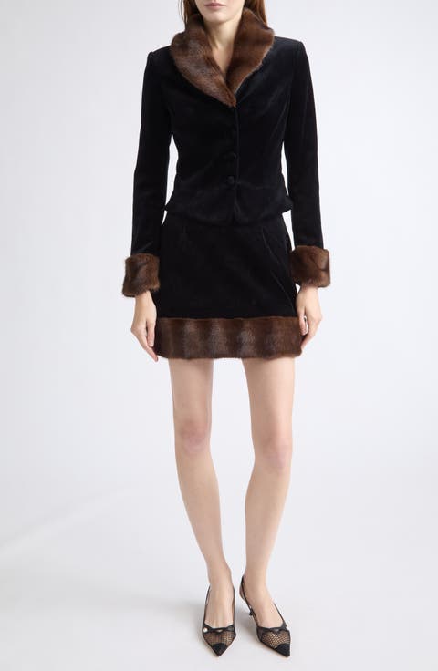 Tessie Faux Fur Trim Miniskirt