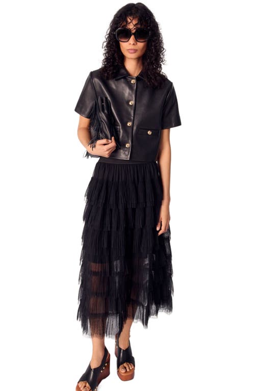 Maje Cropped Leather Jacket In Black