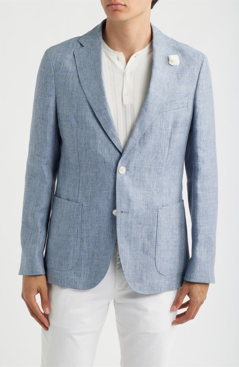BOSS Hanry Slim Fit Blue Mélange Slub Linen Sport Coat, Main, color, Open Blue
