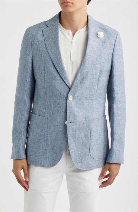 Hanry Slim Fit Blue Mélange Slub Linen Sport Coat